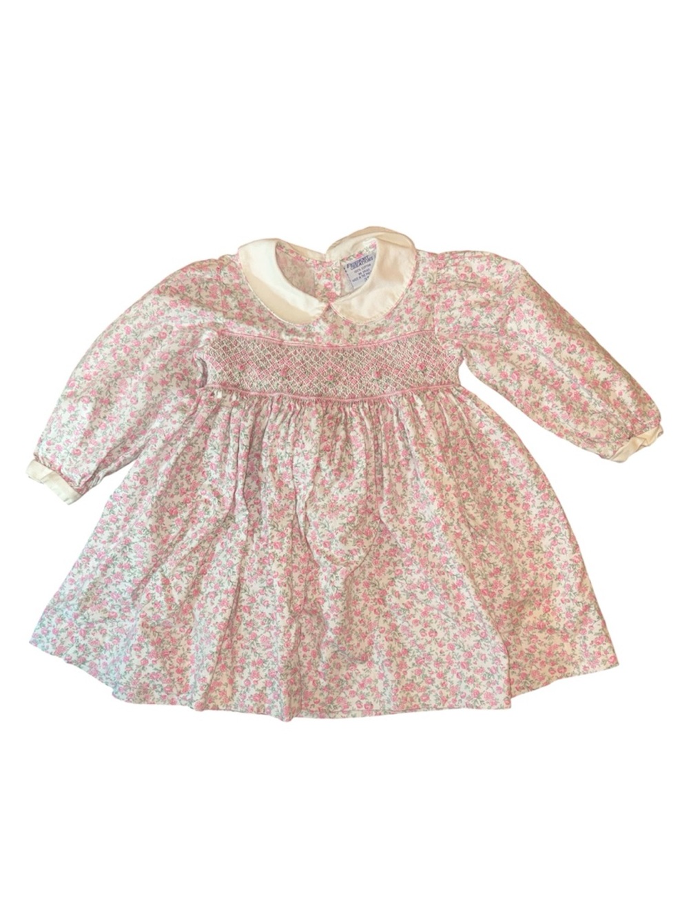 Friedknit Creations vintage long sleeve smocked floral toddler girl dress
